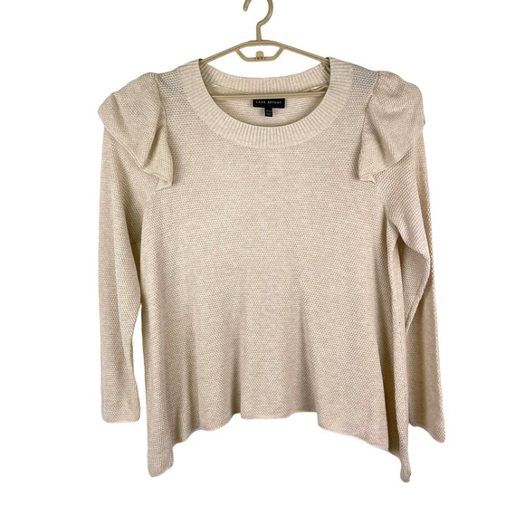 Lane Bryant Cream Ruffle Shoulder Crewneck Lightweight Sweater Women's 18/20 - Picture 1 of 9